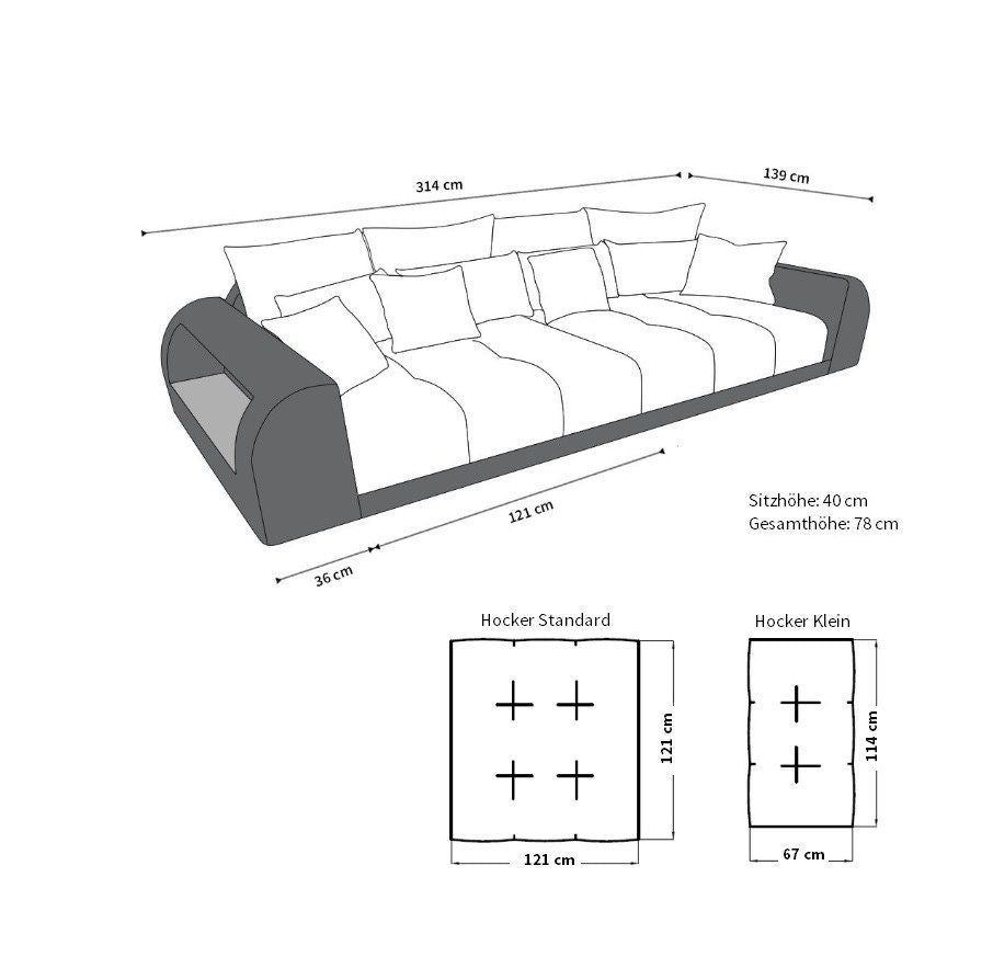 Die Maße vom Bigsofa Miami - Hocker 121 x 121cm (optional 114 x 67cm)
