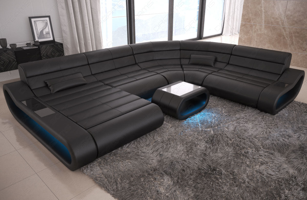 Couch Sofa modern Concept XXL mit extra grossen Sitzflächen Leder schwarz