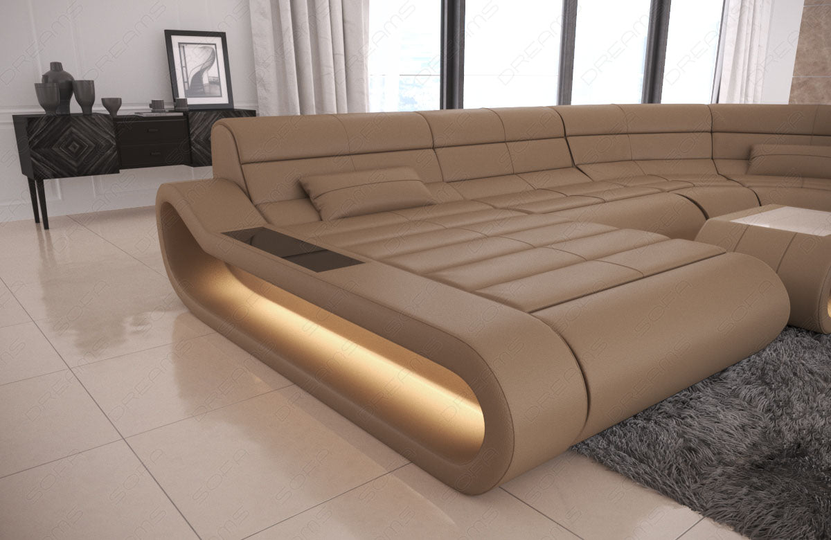 Moderne Sofa Wohnlandschaft Concept XXL mit Liegefläche Leder in sandbeige