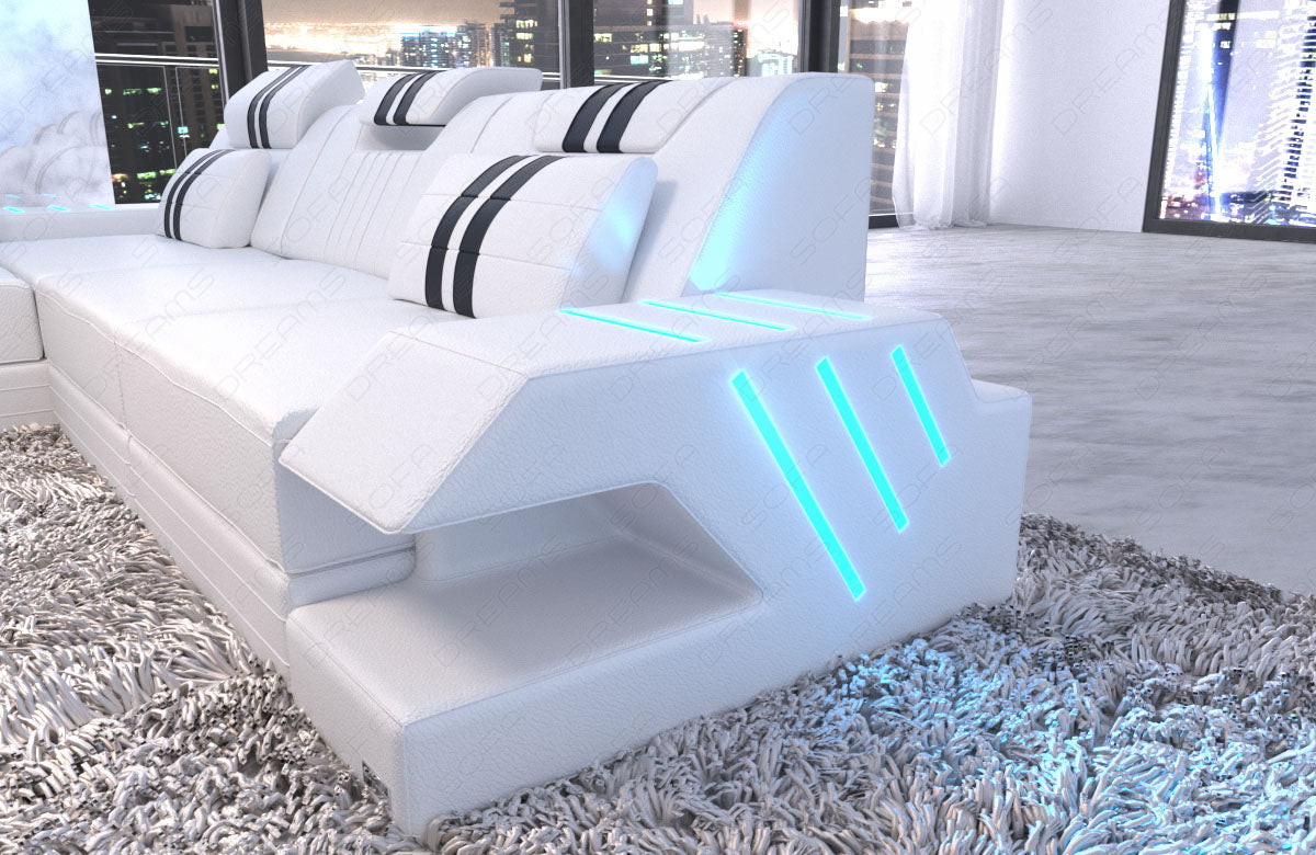 Design Sofa Venedig Leder modern in L Form in weiss - schwarz