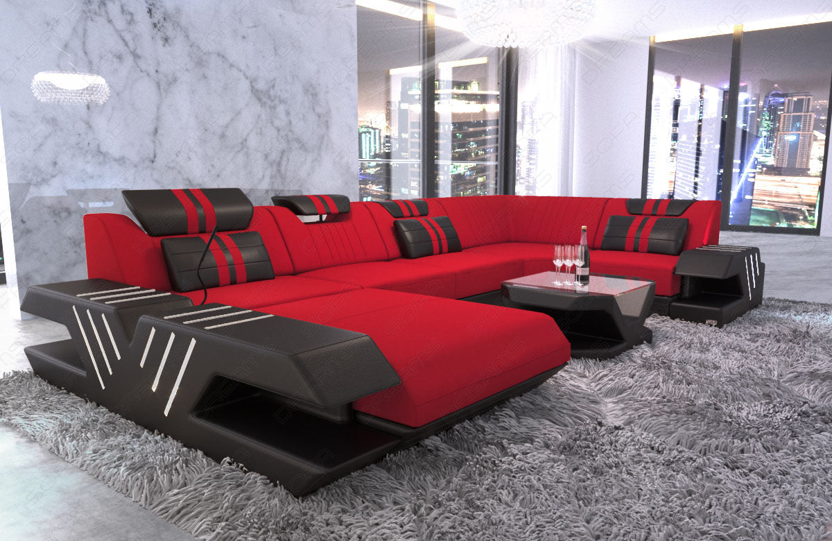 Moderne Wohnlandschaft Venedig U Form in Mikrofaser rot - Mineva20