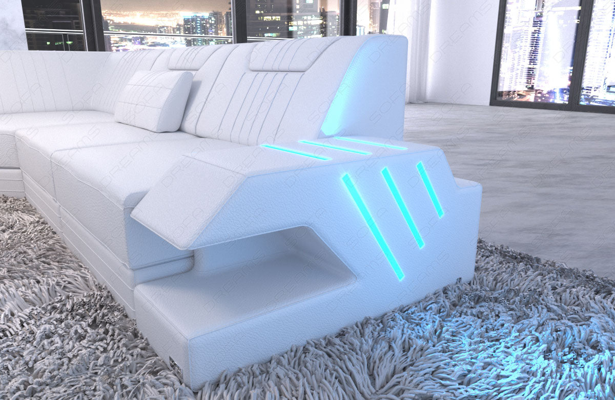 Ledersofa Wohnlandschaft Venedig XXL mit Ottomane Leder weiss