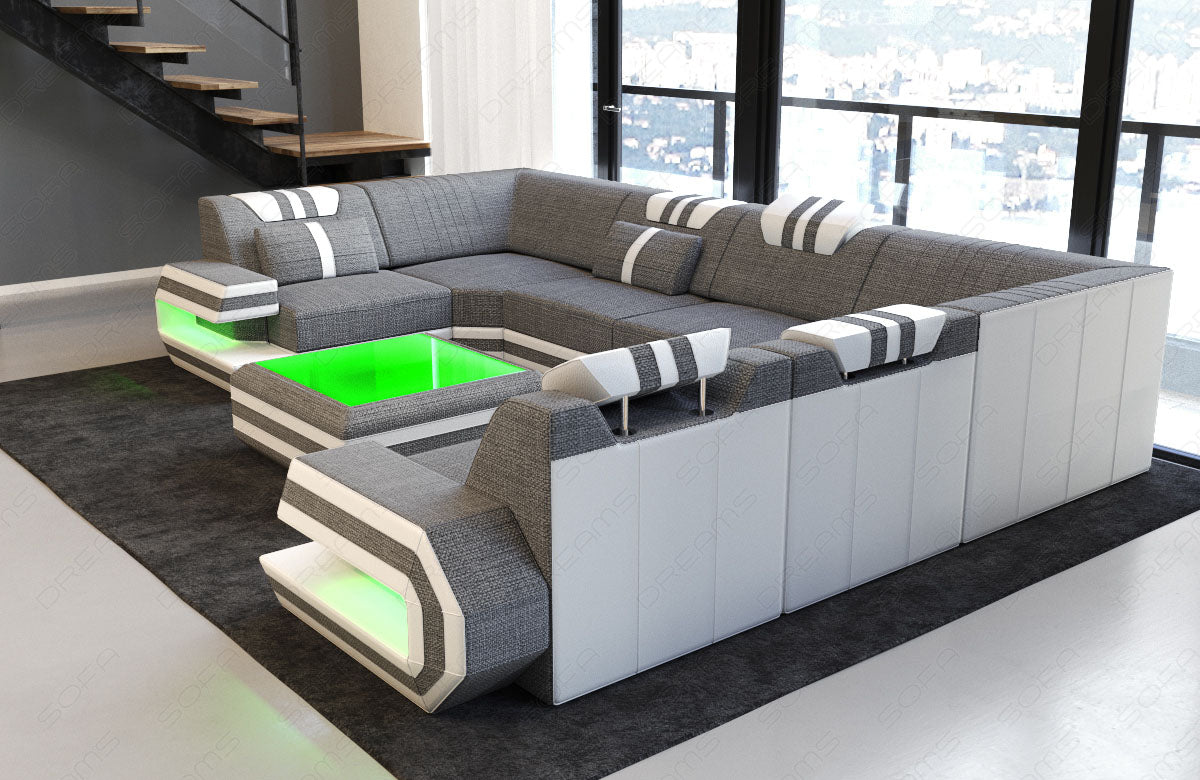 Designer Polster Wohnlandschaft Ragusa U Form in grau - Hugo5 Strukturstoff