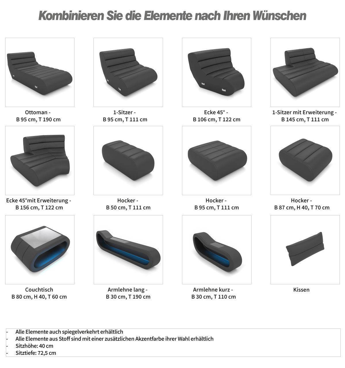 Stellen Sie sich ihr Traumsofa selbst zusammen oder erweitern Sie ihr bereits vorhandenes Sofa.