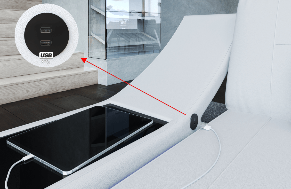 Animation des optional erhältlichen USB Anschlusses beim Sofa Calabria