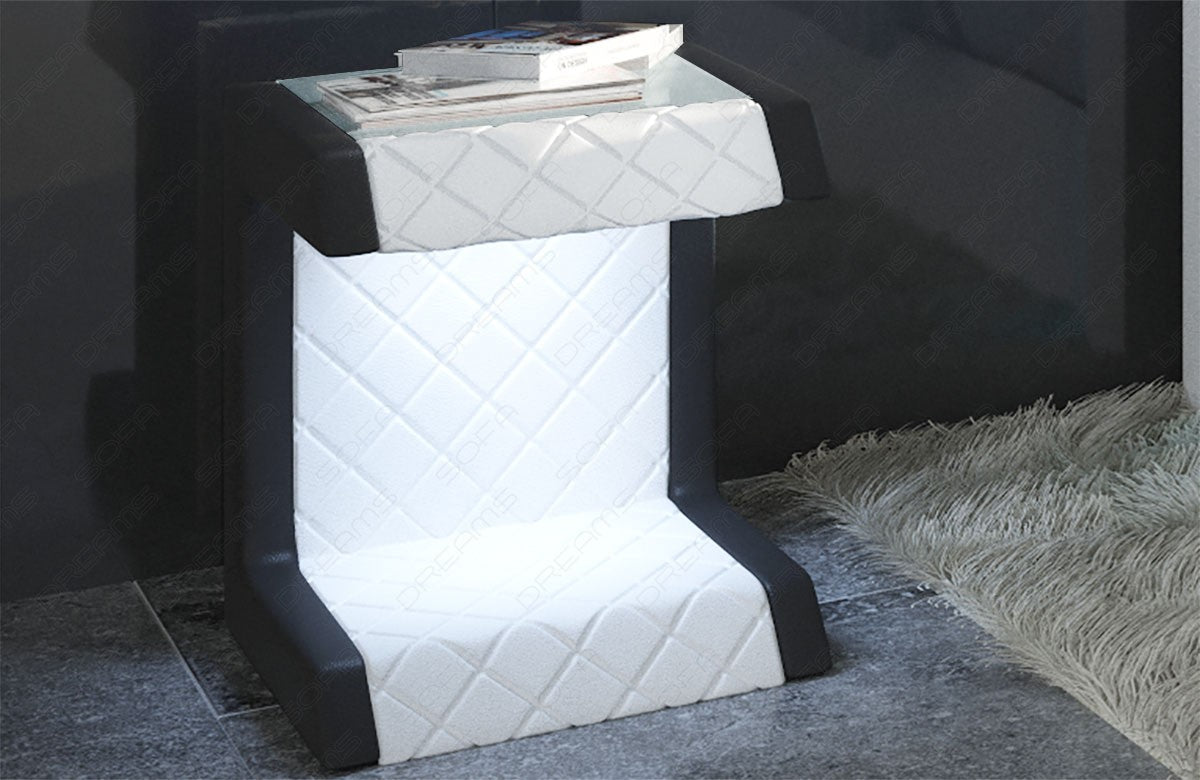 Beistelltisch Paris Leder mit Chesterfield Steppung in weiß - schwarz