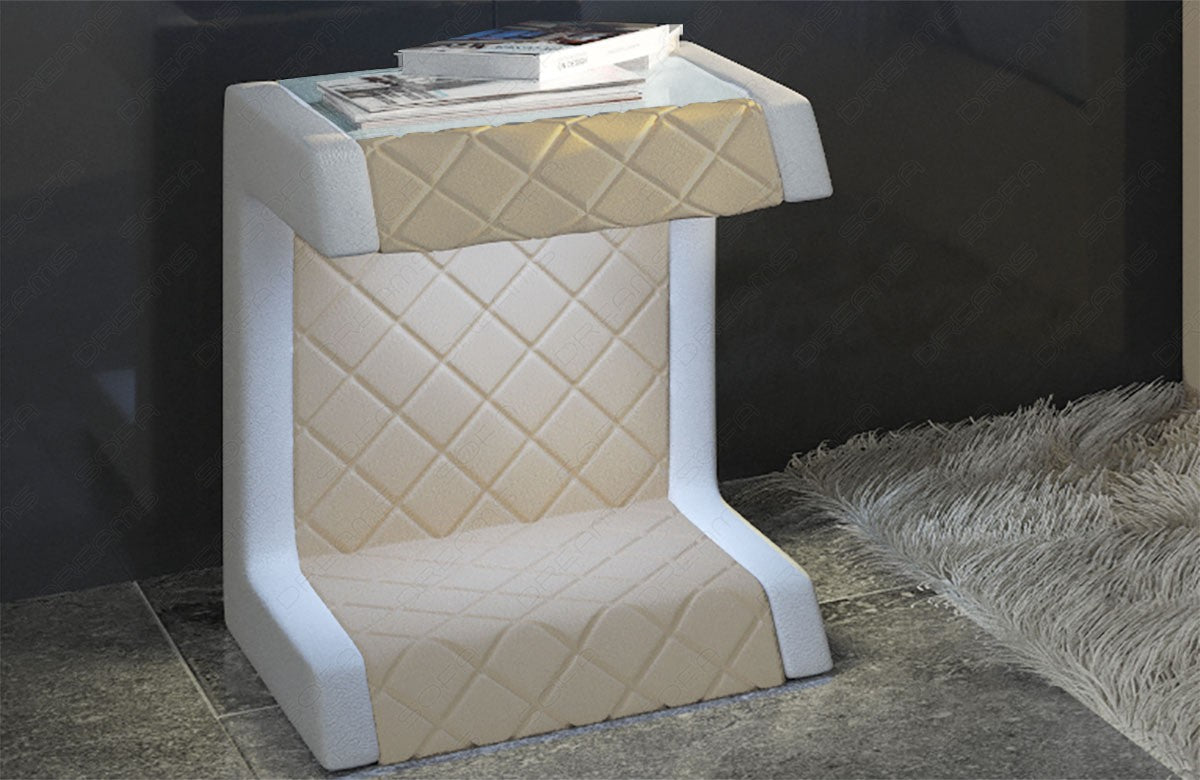 Polsterstoff Tisch Nachttisch Paris mit LED Beleuchtung Mikrofaserstoff Mineva 4 - beige