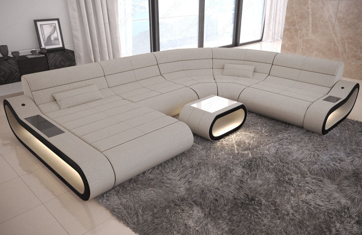 Polster Sofa Wohnlandschaft Concept XXL in elfenbein - Hugo1 Strukturstoff
