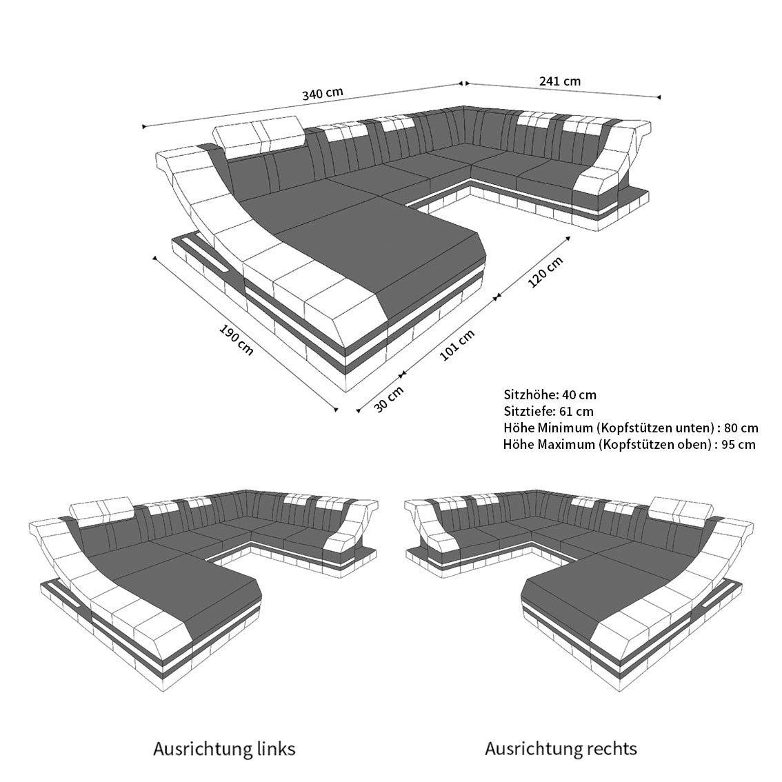 Mini Design Wohnlandschaft Turino XL mit LED