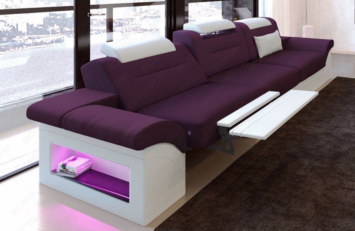 3 Sitzer Sofa Monza mit Recliner Funktion lila - Mineva 13 - Die Relaxfunktion ist optional erhältlich.