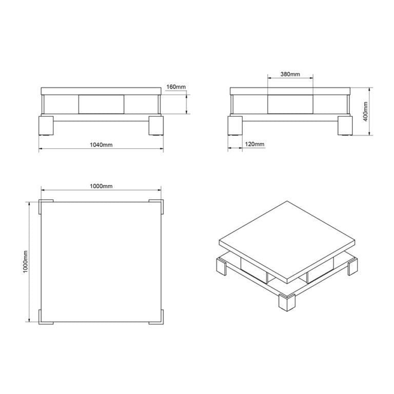 Abmessungen Design Couchtisch Barcelona