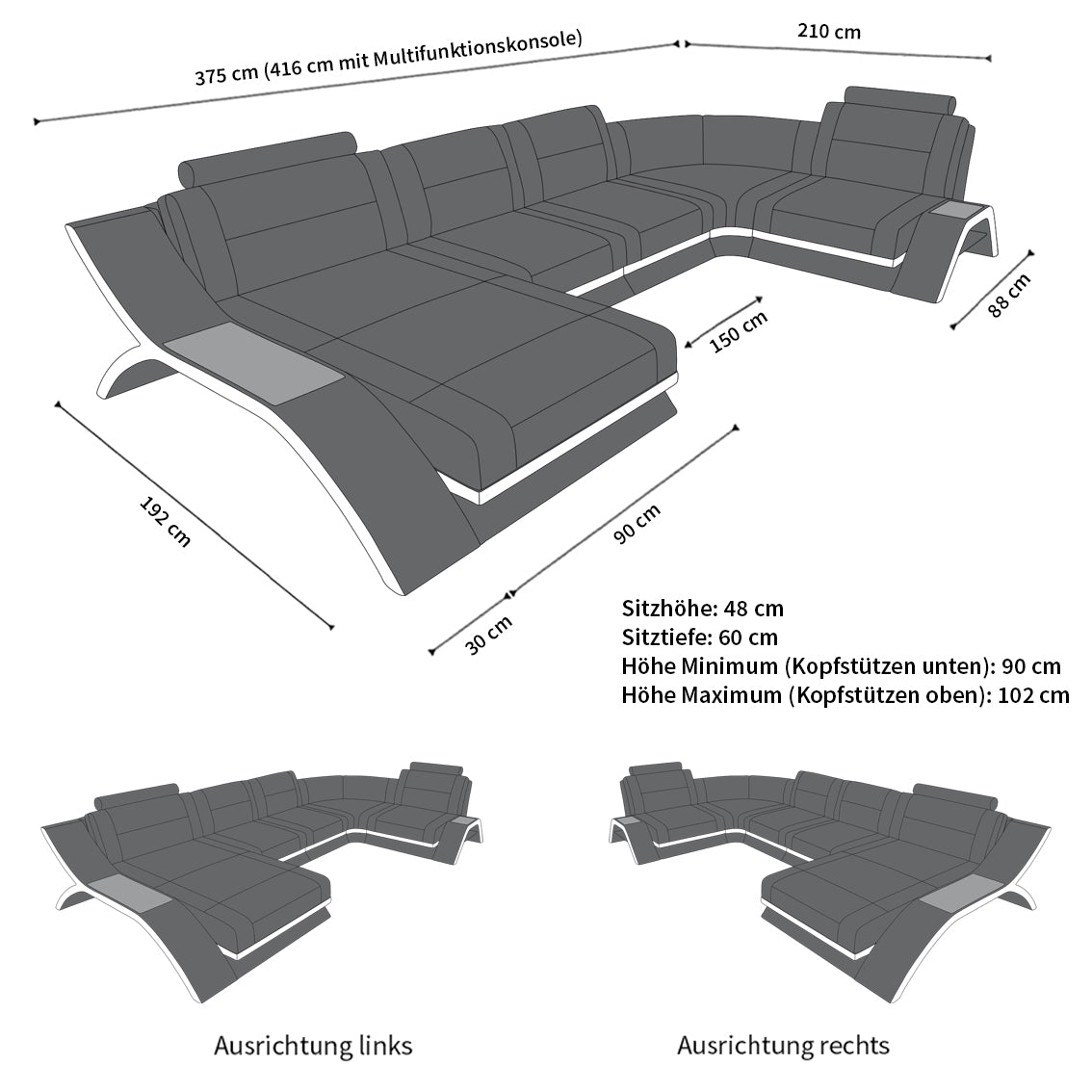 Abmessungen Calabria U Form