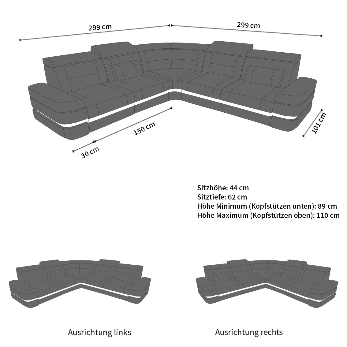 Abmessungen vom Ecksofa Positano