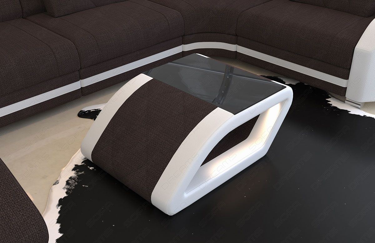 Couchtisch Swing mit LED-Beleuchtung in graubraun - Hugo16 Strukturstoff