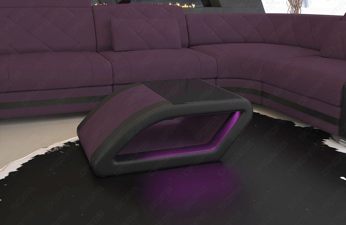 Designer Couchtisch Swing mit LED-Beleuchtung in lila - Mineva13 Mikrofaser Stoff