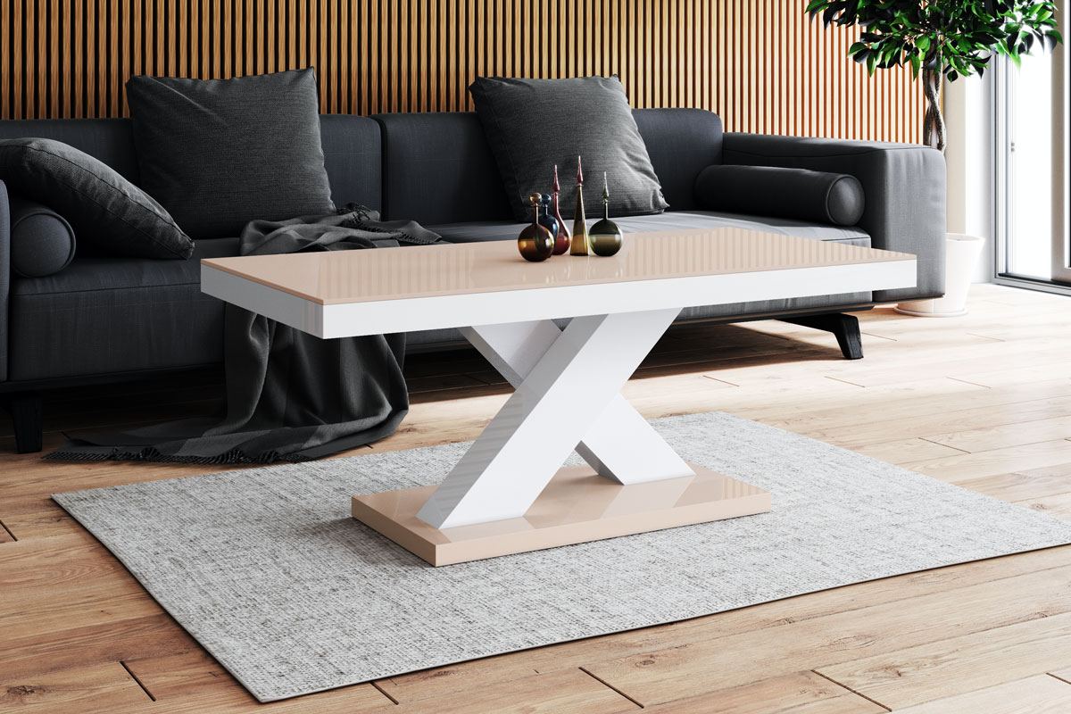 Moderner Couchtisch Sevilla in Cappuccino - weiss hochglanz