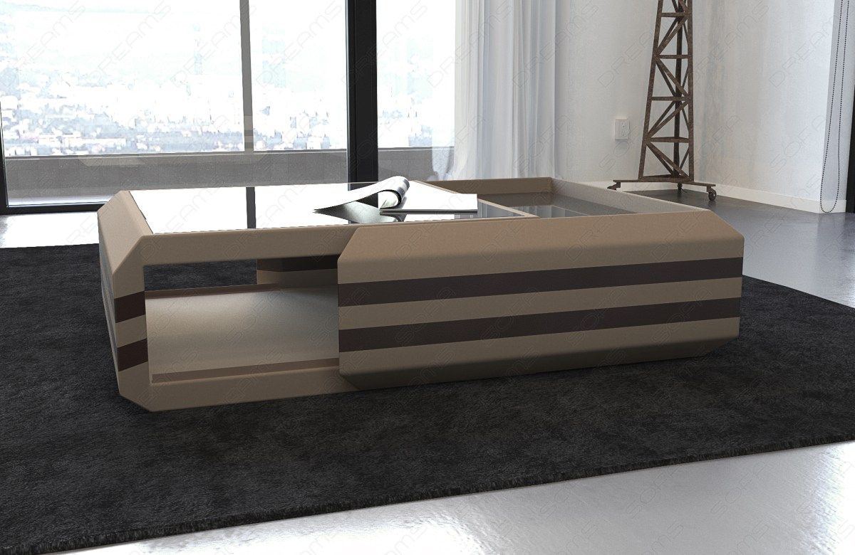 Couchtisch Stoff Ravenna in cappuccino - Mineva6 - optional mit LED-Beleuchtung erhältlich