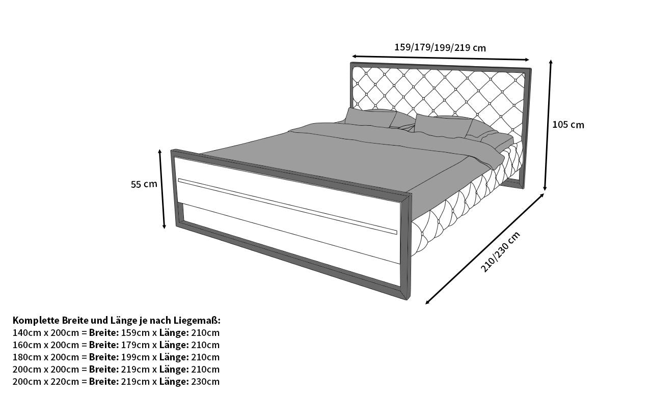 Abmessungen für das Designerbett Levanto