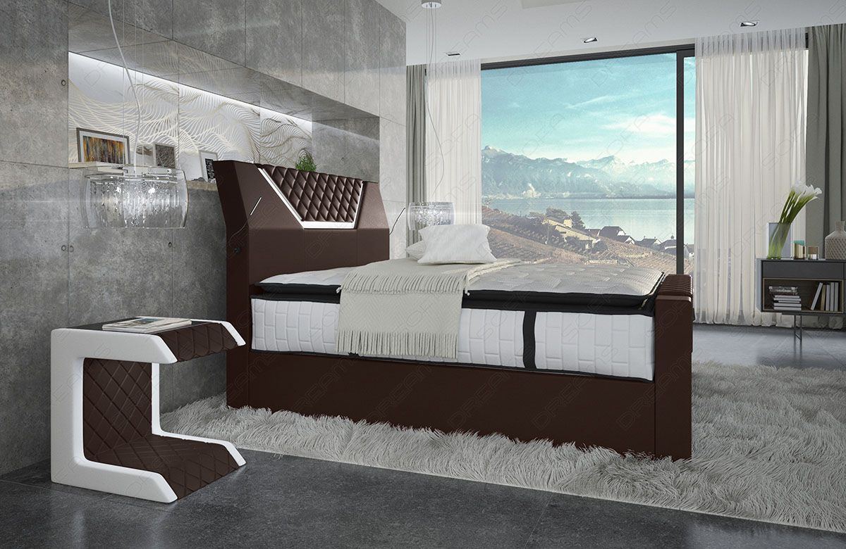 Boxspringbett Nantes inklusive LED Beleuchtung in dunkelbraun-weiß