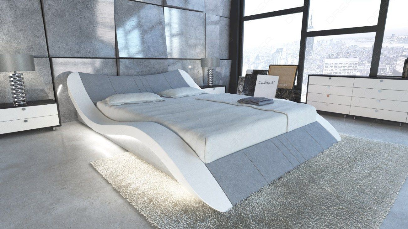 Luxus Stoffbett Frankfurt mit Microfaser Stoff in hellgrau Mineva12 - Nebenfarbe weiss
