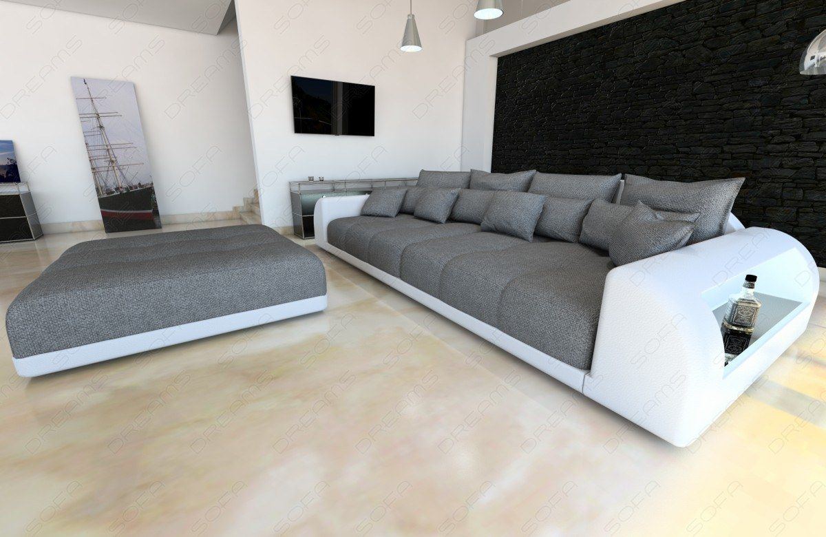 Bigsofa Miami in grau - Hugo5 - (Hocker und LED-Beleuchtung optional erhältlich)