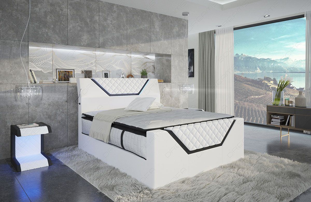 Modernes Boxspringbett Nantes im Chesterfield Design in weiß-schwarz