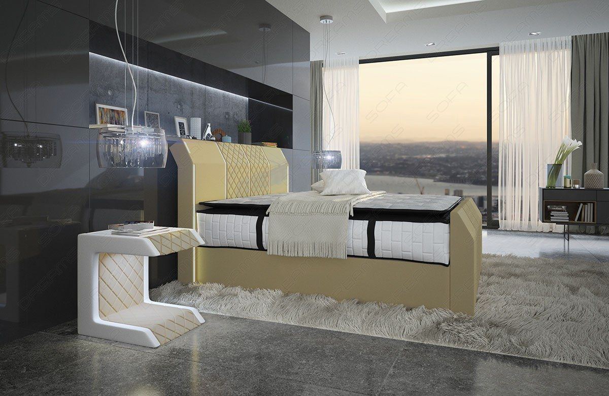 Doppelbett Boxspringbett Paris mit USB Anschluss und Chesterfield Muster in Microfaserstoff Mineva 4 - beige