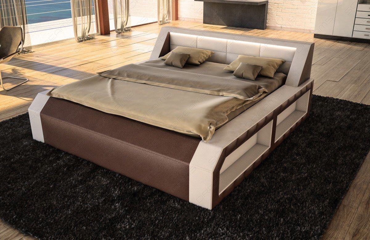 Design Boxspringbett Matera mit Beleuchtung weiß-dunkelbraun