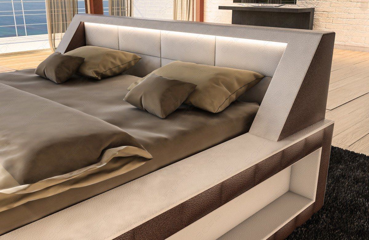 Design Boxspringbett Matera mit Beleuchtung weiß-dunkelbraun - Detailbild