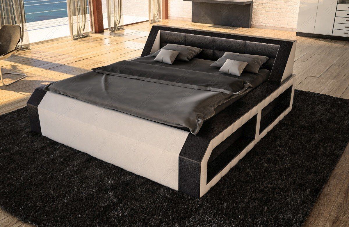 Design Boxspringbett Matera mit Beleuchtung in schwarz-weiß