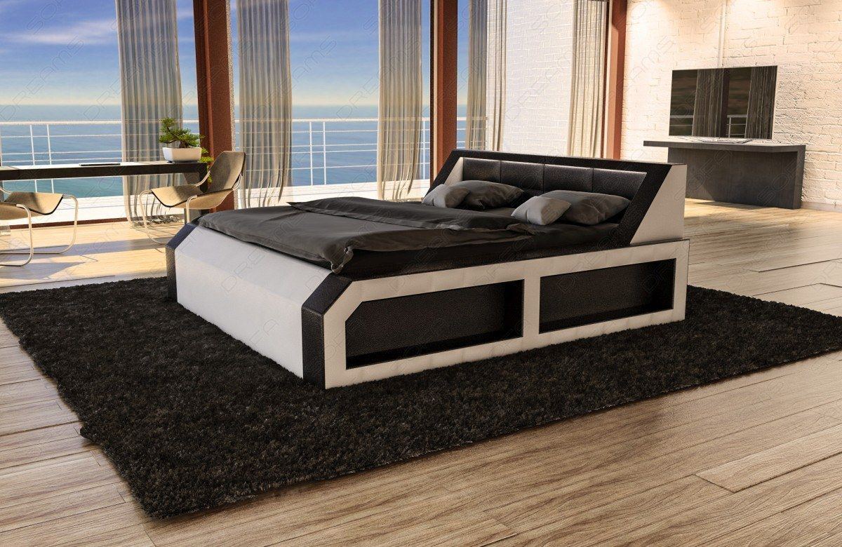 Design Boxspringbett Matera mit Beleuchtung schwarz-weiß