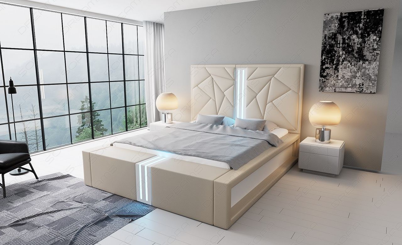 Boxspringbett Imperia in beige mit weißem Seitenkasten