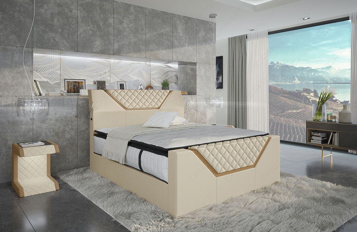 Nantes Boxspringbett mit LED und USB in beige-sandbeige