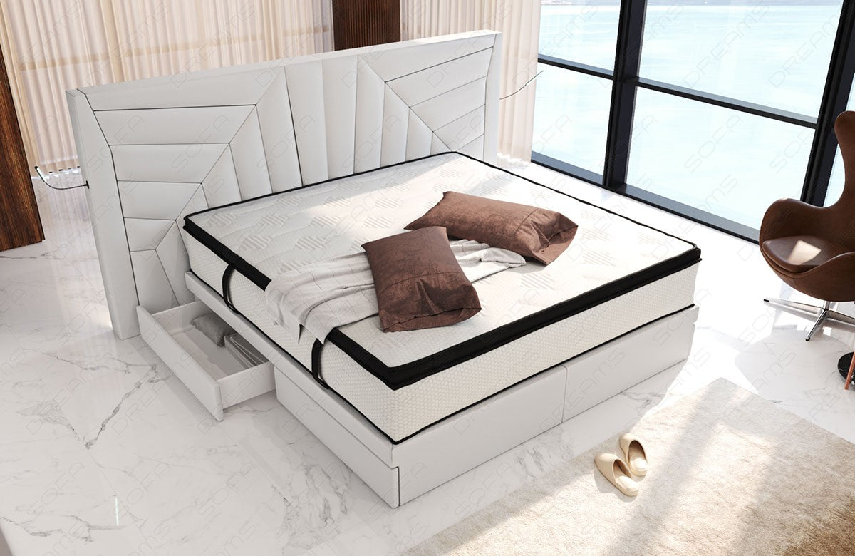 Boxspringbett Monaco in komplett weiß mit Schubladen