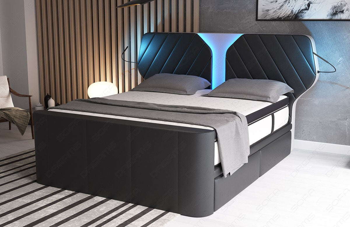 Luxus Boxspringbett Nizza in schwarz-weiß