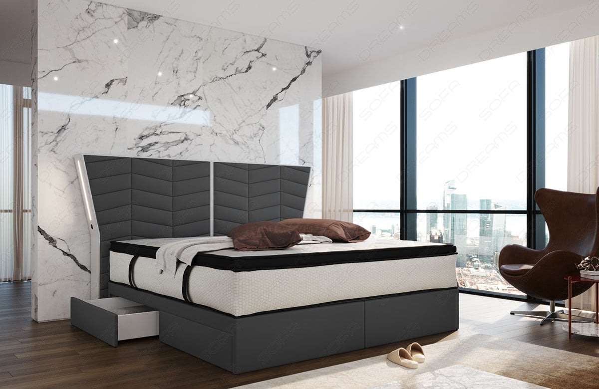 Polster Boxspringbett Novara in grau - Mineva15 Mikrofaserstoff