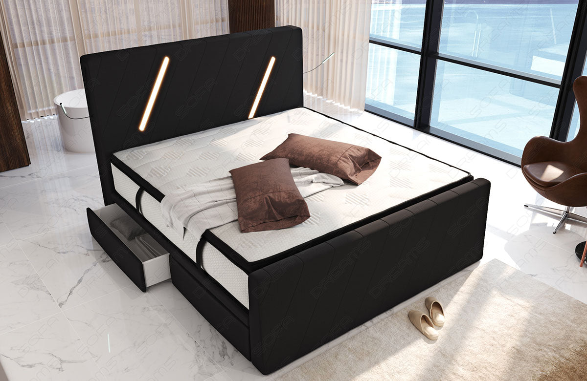 Polster Boxspringbett Toulon mit LED und Schubladen in schwarz - Mineva14