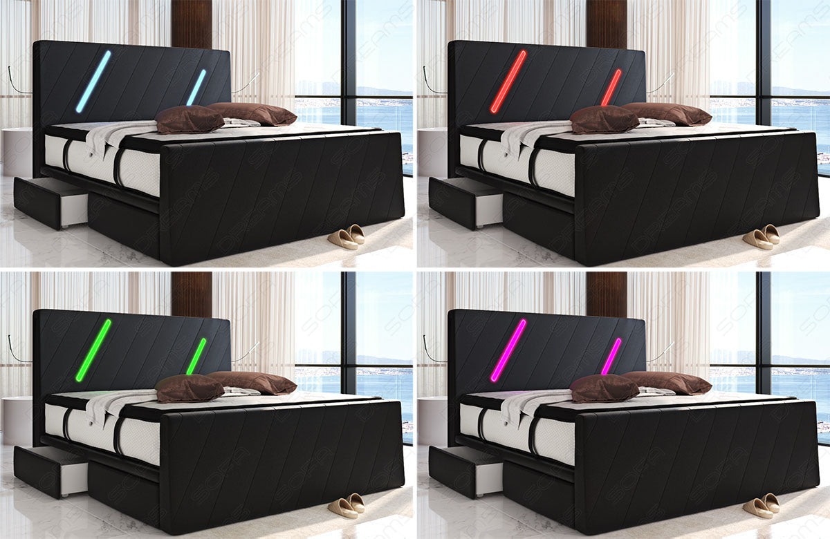 Polster Boxspringbett Toulon mit Farbwechsel LED Beleuchtung - Detailbild