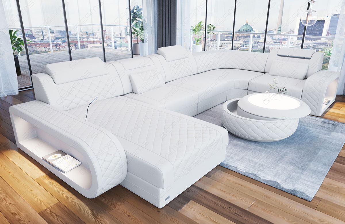 Ledersofa Berlin U Form Mini - Sitzbreite 60 cm in Farbe weiss