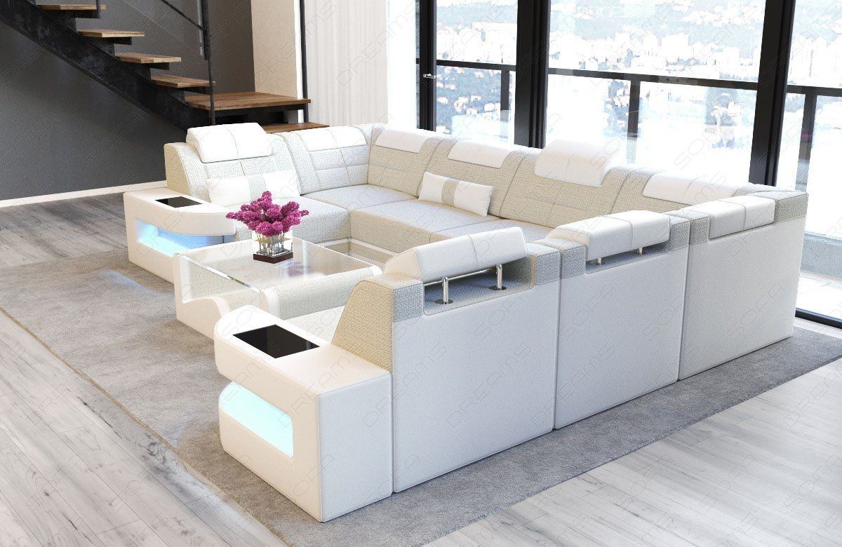 Design Stoff Wohnlandschaft Como U Form in elfenbein - Hugo1 Strukturstoff