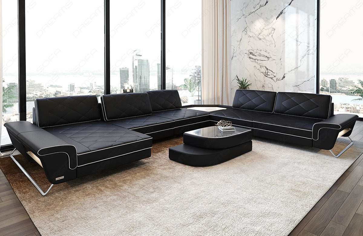 Design Leder Wohnlandschaft Ferrara XXL in schwarz-weiß