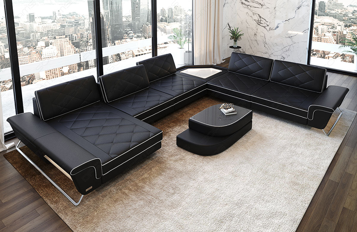 Design Leder Wohnlandschaft Ferrara XXL in schwarz-weiß