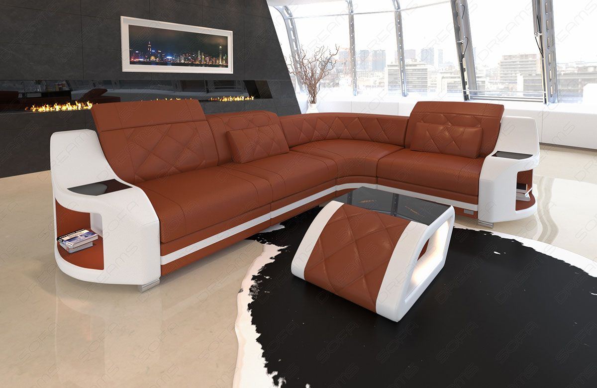 Leder Couch Chesterfield Muster Genua braun - weiss