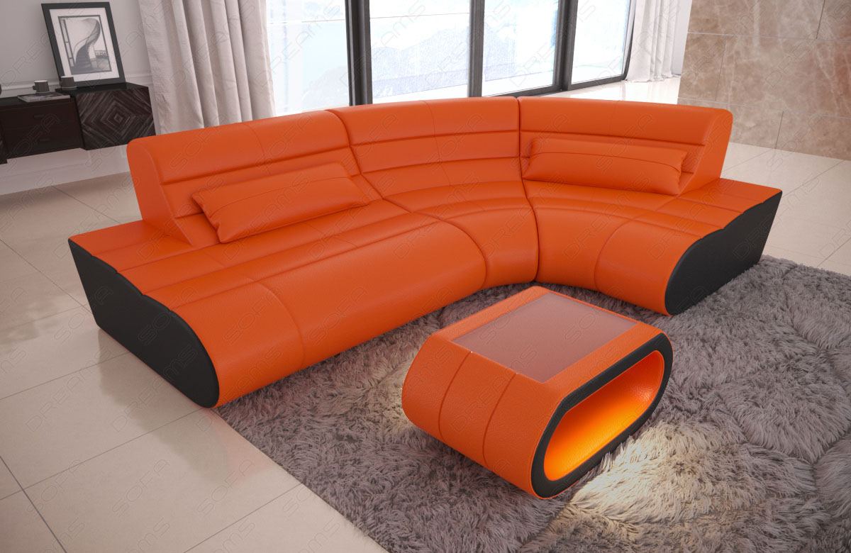 Design Leder Eck Couch Concept Mini L Form in orange-schwarz