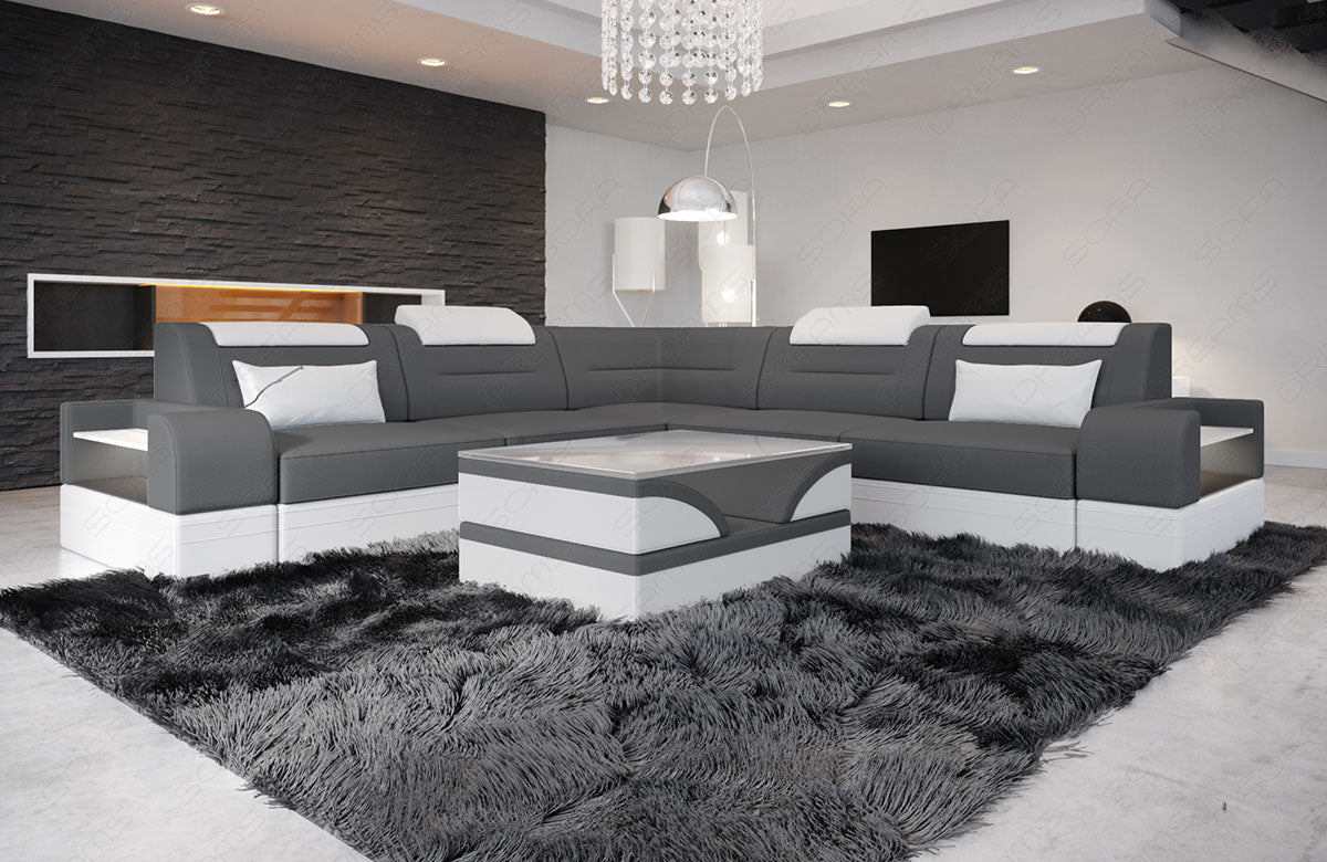 Polster Ecksofa Trivento L Form in grau - Mineva15 - Akzentfarbe weiß