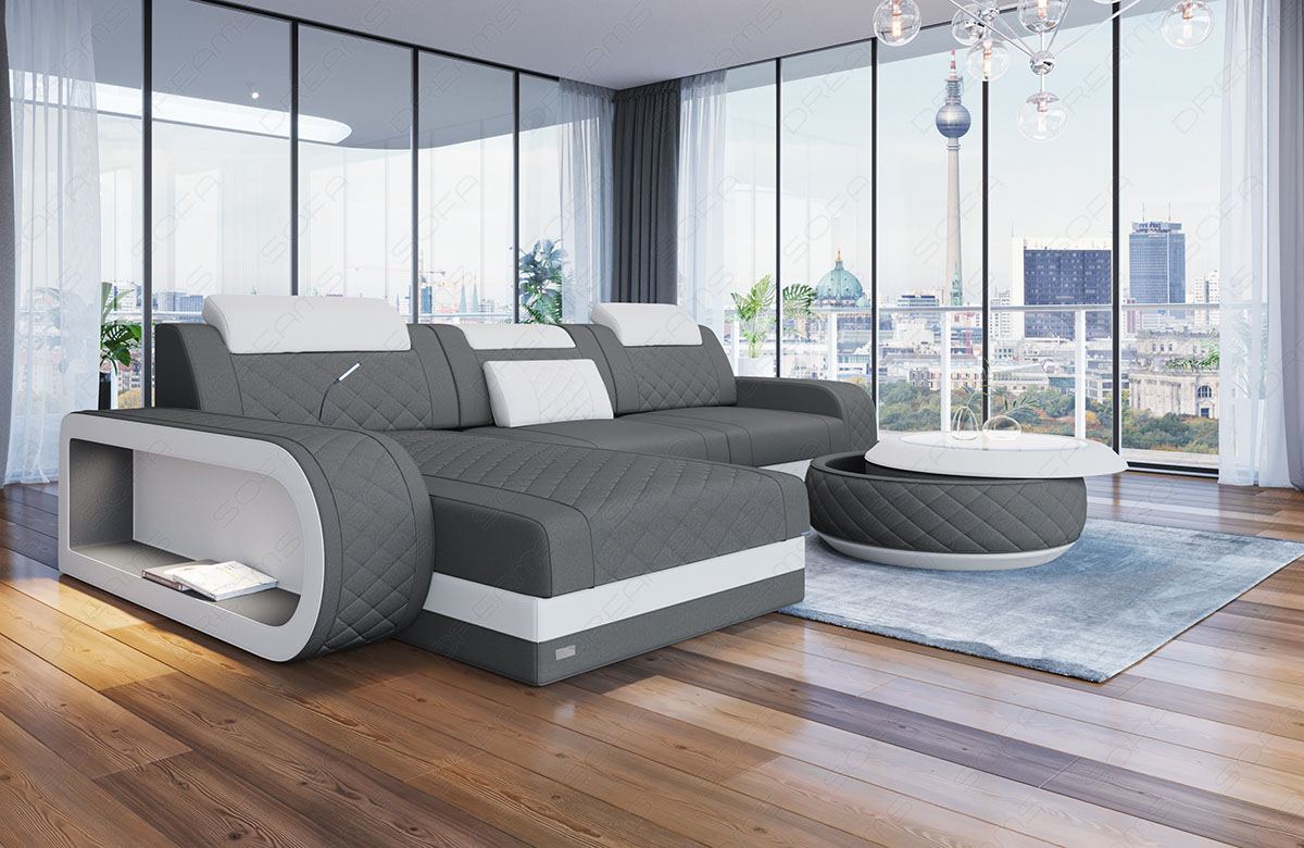Modernes Polstersofa Berlin L Form in grau - Mineva 15 Mikrofaser Stoff