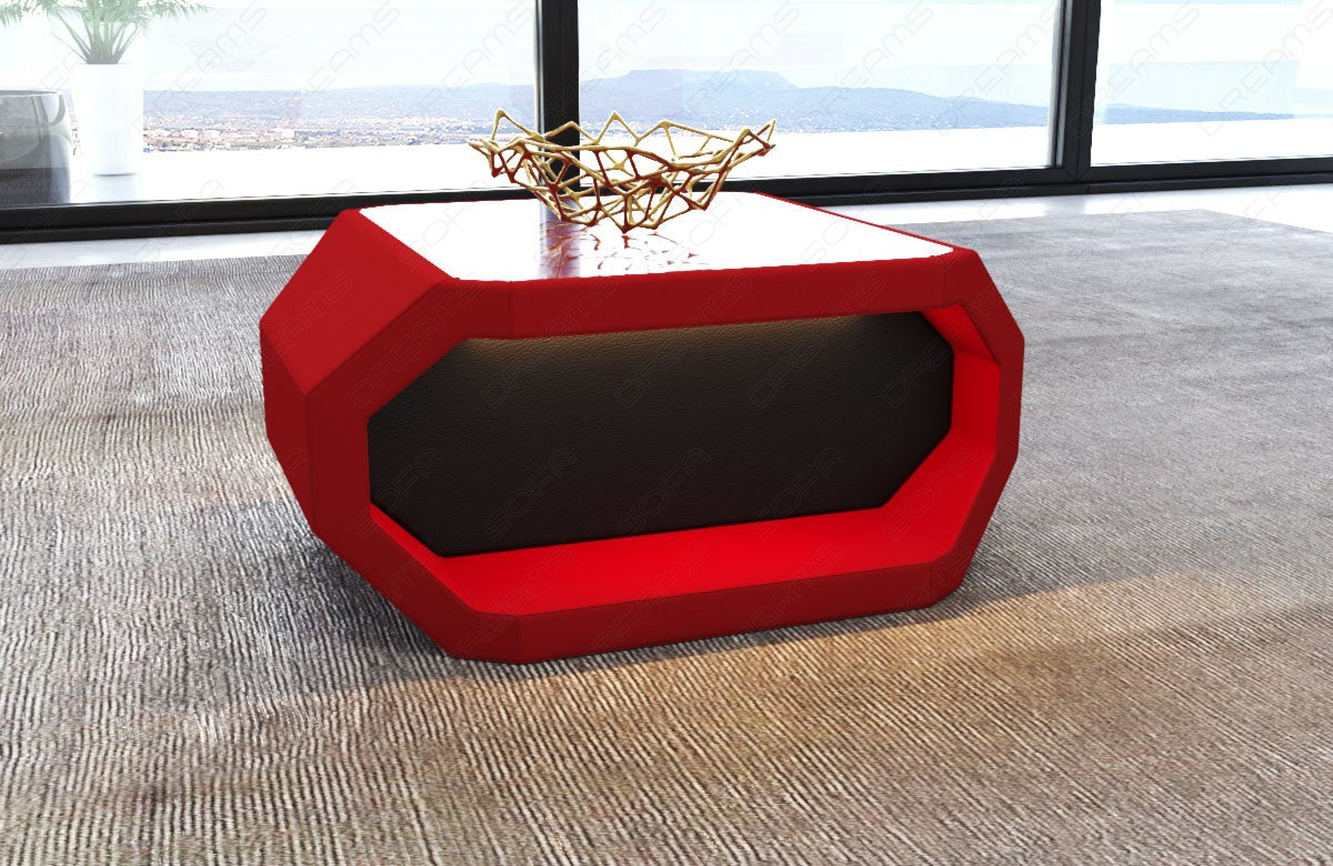 Mikrofaser Couchtisch Asti Stoff in rot - Mineva20 - optional mit LED Beleuchtung erhältlich.