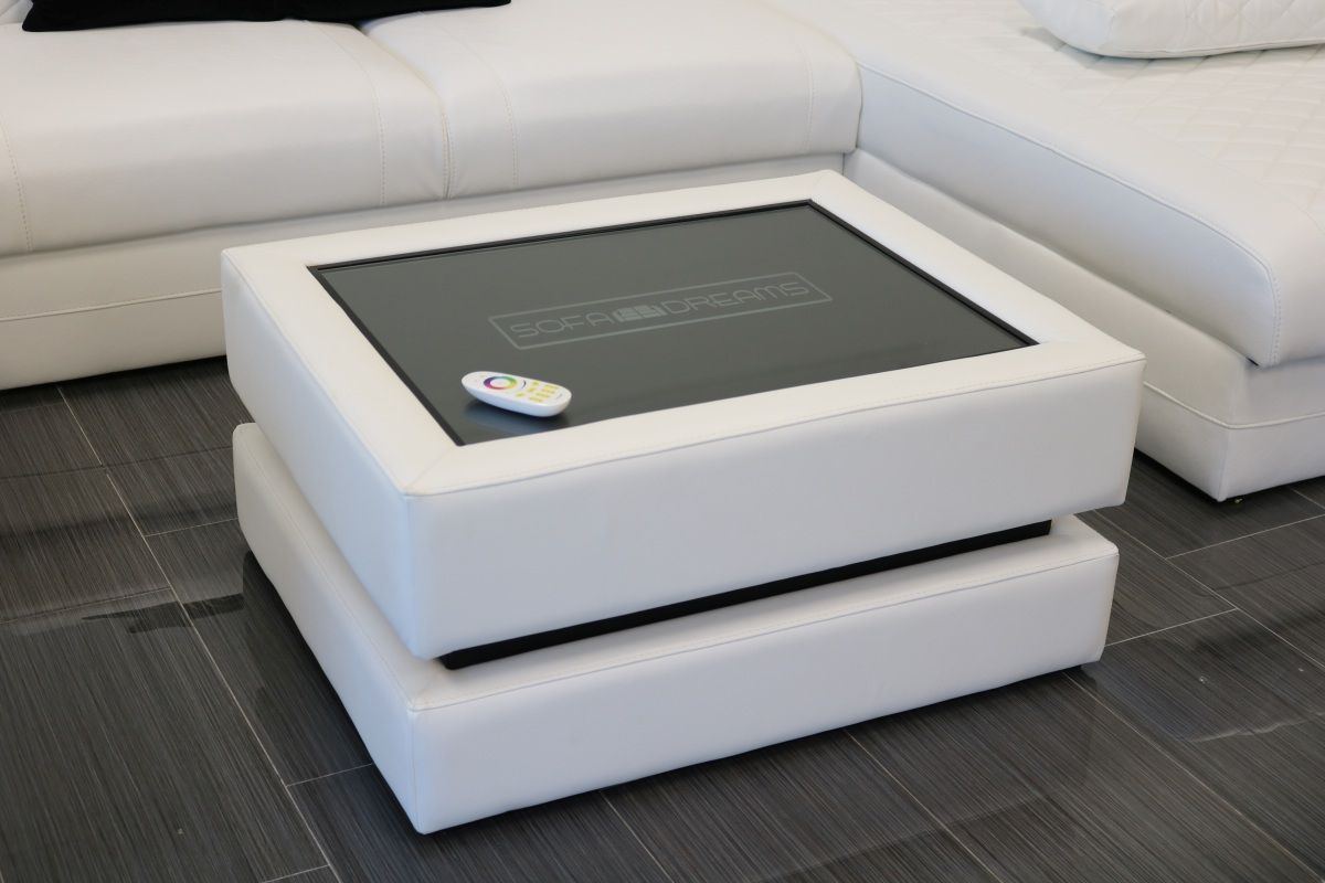 Couchtisch mit Glasplatte - individuelle Gravur und LED Beleuchtung