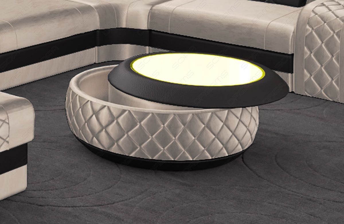 Moderner Couchtisch Berlin mit LED Beleuchtung in creme - Samtstoff SunVelvet1001