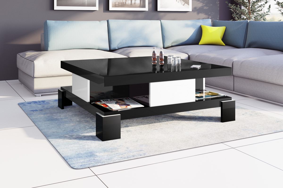 Couch Tisch Barcelona in schwarz hochglanz - weiß
